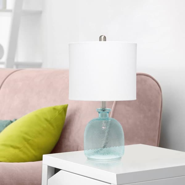 Lalia Home Classix Hammered Glass Jar Table Lamp w/Linen Shade