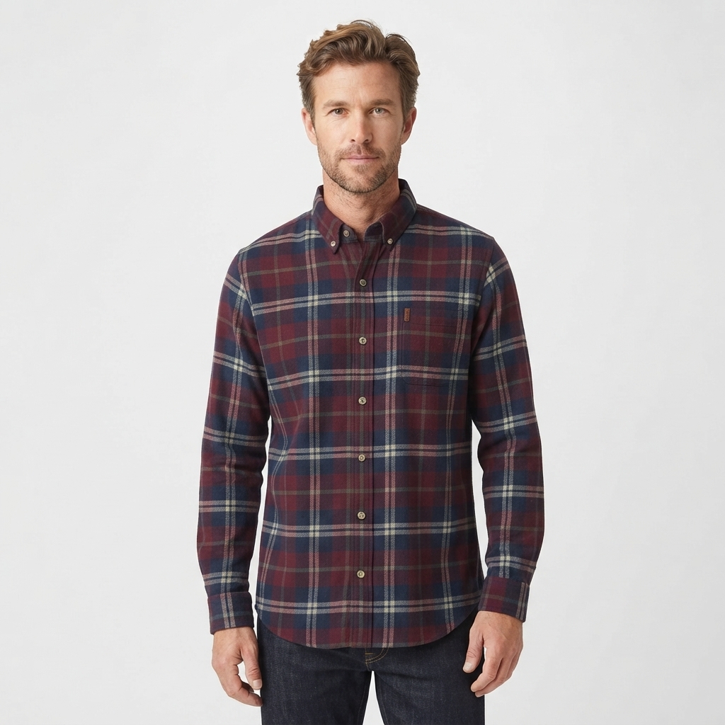 Mens Chaps Double Brush Stretch Flannel Shirt - Wine