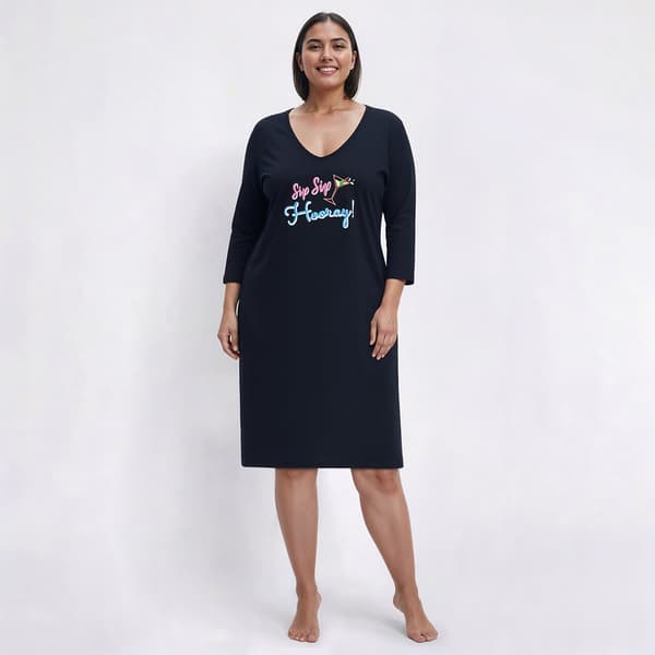 Plus Size Goodnight Kiss 3/4 Sip Sip Hooray Nightshirt