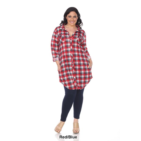 Plus Size White Mark Piper Stretchy Plaid Tunic Shirtdress