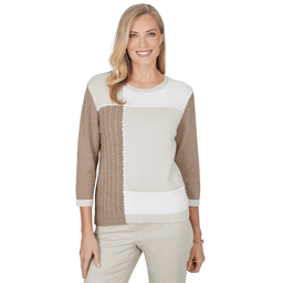Womens Alfred Dunner Sunset Ridge 3/4 Sleeve Color Block Sweater