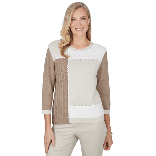 Womens Alfred Dunner Sunset Ridge 3/4 Sleeve Color Block Sweater