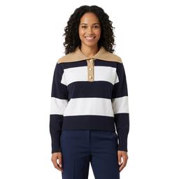 Womens Nautica Long Sleeve Stripe Shawl Color Sweater
