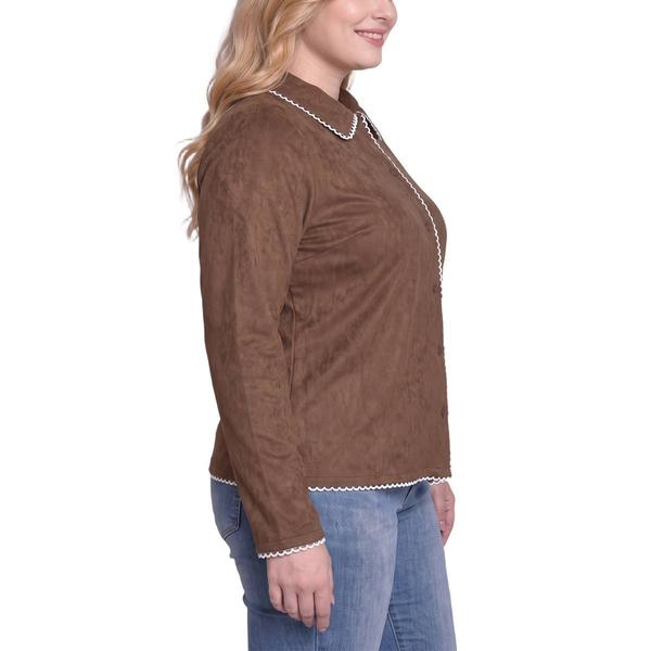 Plus Size NY Collection Long Sleeve Faux Suede Blouse