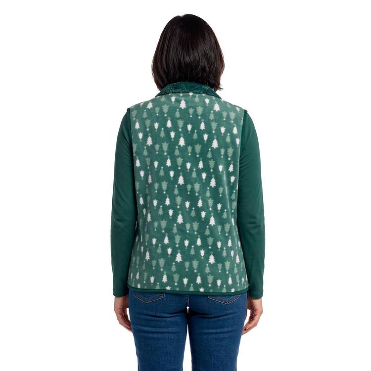 Petite Hasting & Smith Christmas Trees Vest with Sherpa Trim