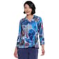 Womens Ali Miles 3/4 Sleeve V Neck Button Detail Large Leaf Top - image 1