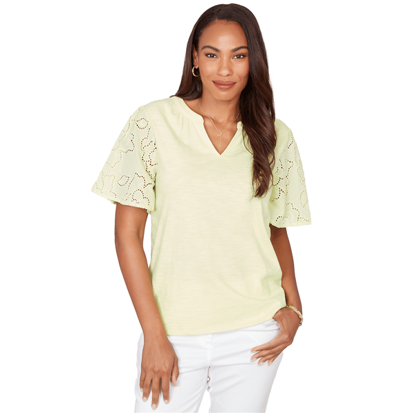 Plus Size Ruby Rd. Renaissance Romance Eyelet Sleeve Cotton Jers - image 