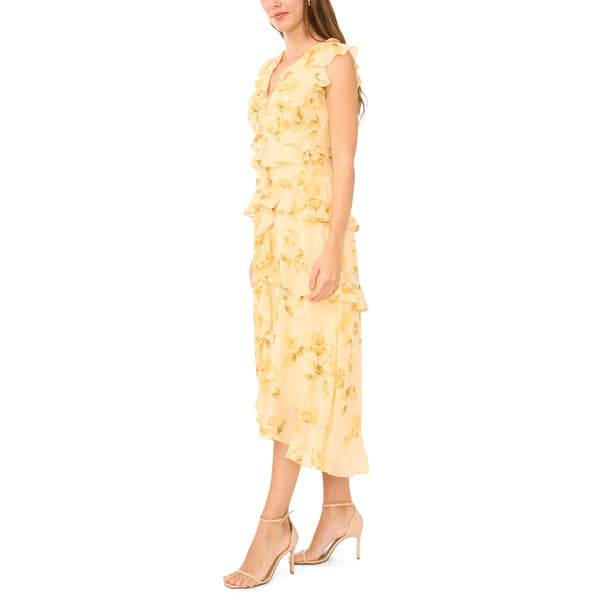 Womens Cece Floral Chiffon Cascade Ruffle Hi Low Dress
