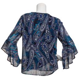 Petite Kasper 3/4 Ruffle Sleeve V-Neck Paisley Blouse
