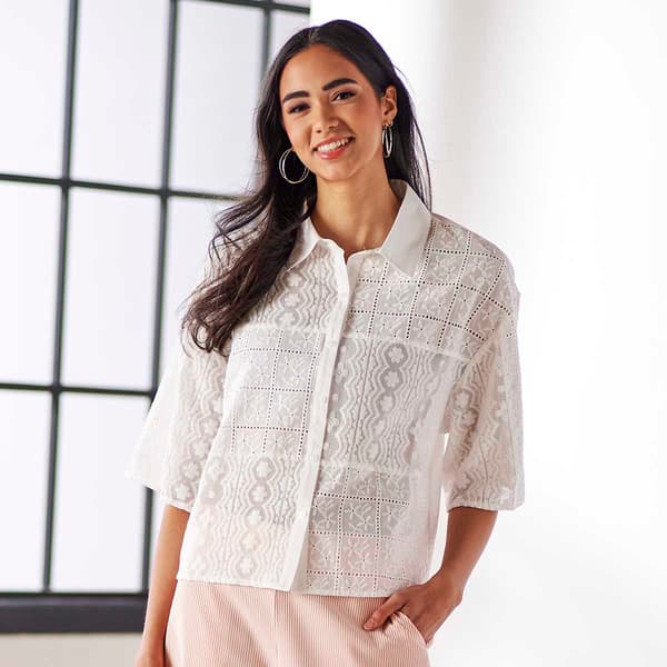 Petite Zac & Rachel 3/4 Sleeve Mixed Media Blouse - image 