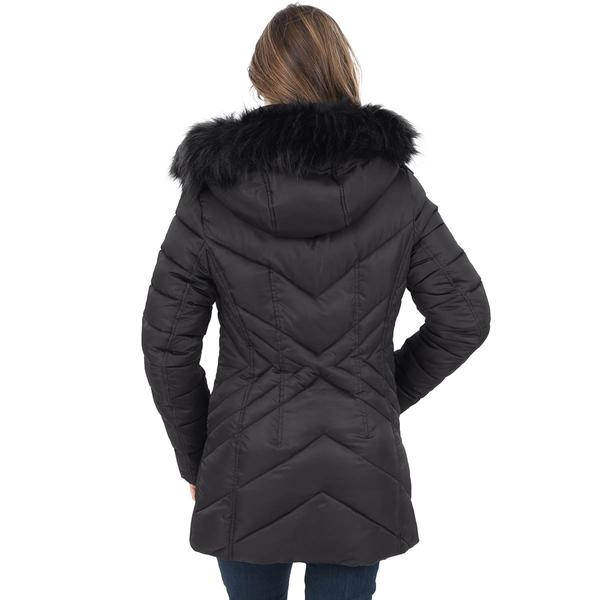 Womens Nine West Faux Fur Trimmed Hood Puffer Coat