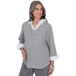 Petite Alfred Dunner Vail Diamond Texture Two in One Blouse