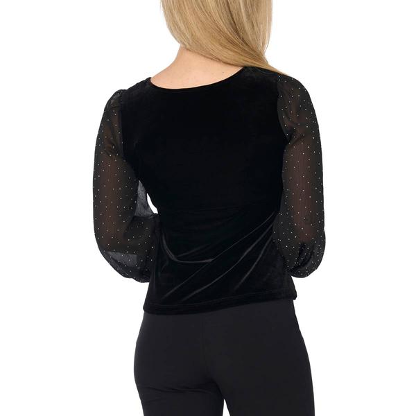 Petite MSK Long Sleeve V-Neck Mixed Media Blouse