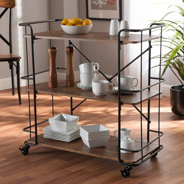 Baxton Studio Neal Rustic Industrial Style Bar & Kitchen Cart