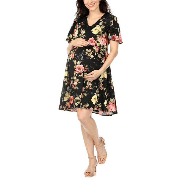 Womens White Mark Short Sleeve Floral Maternity A-Line Dress