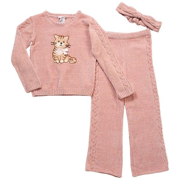 Girls (4-6x) Little Lass(R) 2pc. Chenille Cat Top & Pants Set - image 