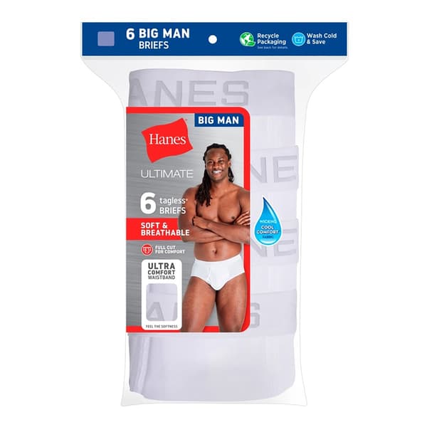 Mens Big & Tall Hanes&#174; 6pk. Core White Briefs