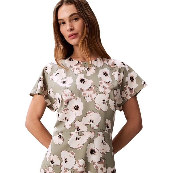 Womens Calvin Klein Short Sleeve Buttercup Floral Midi Dress