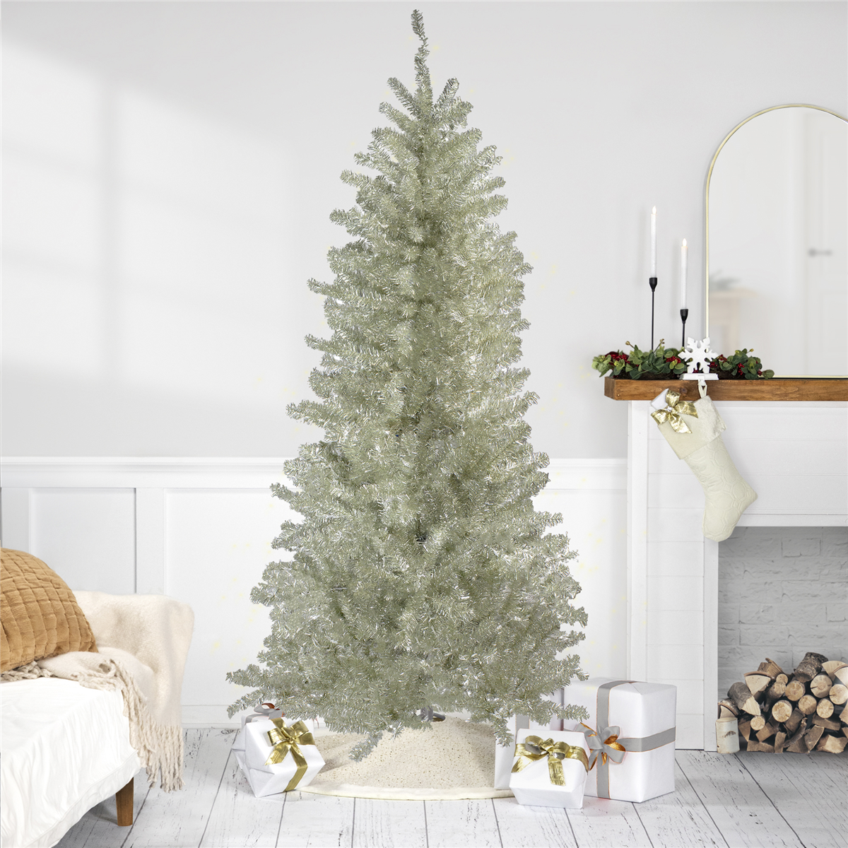 Northlight 9ft. Metallic Platinum Tinsel Christmas Tree