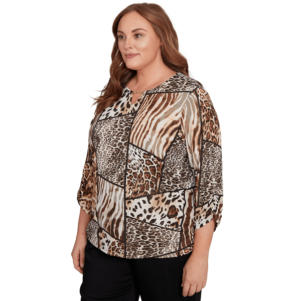 Plus Size Alfred Dunner Classics Animal Color Block Blouse