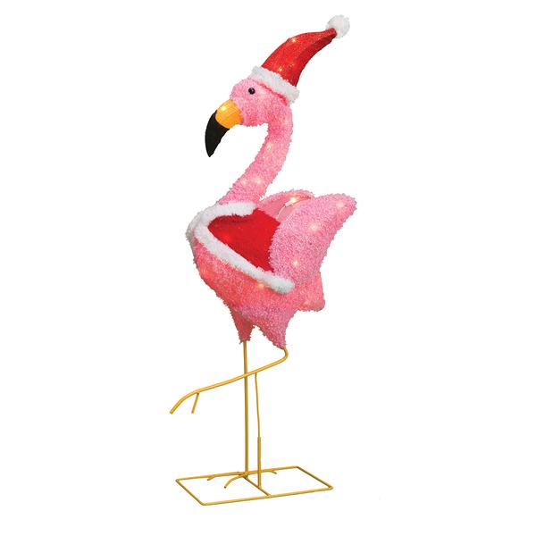 Holiday Pre-Lit Flamingo with Santa Hat Decoration - image 