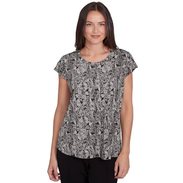 Plus Size Emaline Key Items Cap Sleeve Round Neck Paisley Blouse