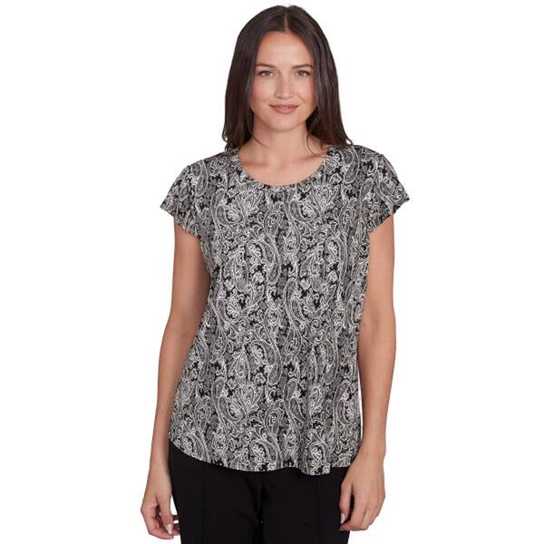 Plus Size Emaline Key Items Cap Sleeve Round Neck Paisley Blouse - image 