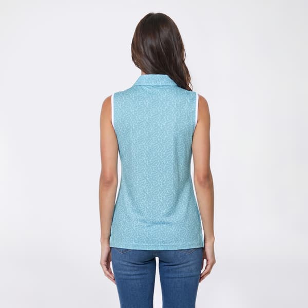 Womens Court Haley Sleeveless Zip Front Web Abstract Polo