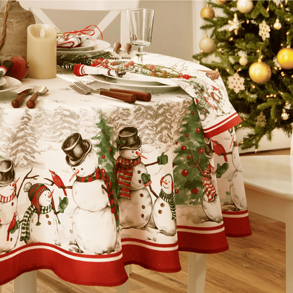 Threadmade Snowman Winterland Holiday Snowflake Tablecloth