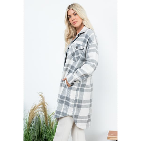 Womens Jade & Ivory Long Plaid Shacket