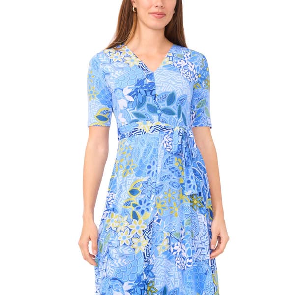 Womens MSK Short Sleeve Abstract Floral A-Line Dress