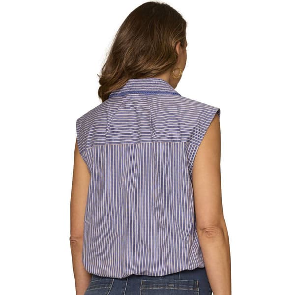 Womens Democracy Cap Sleeve Bubble Hem Stripe Woven Blouse