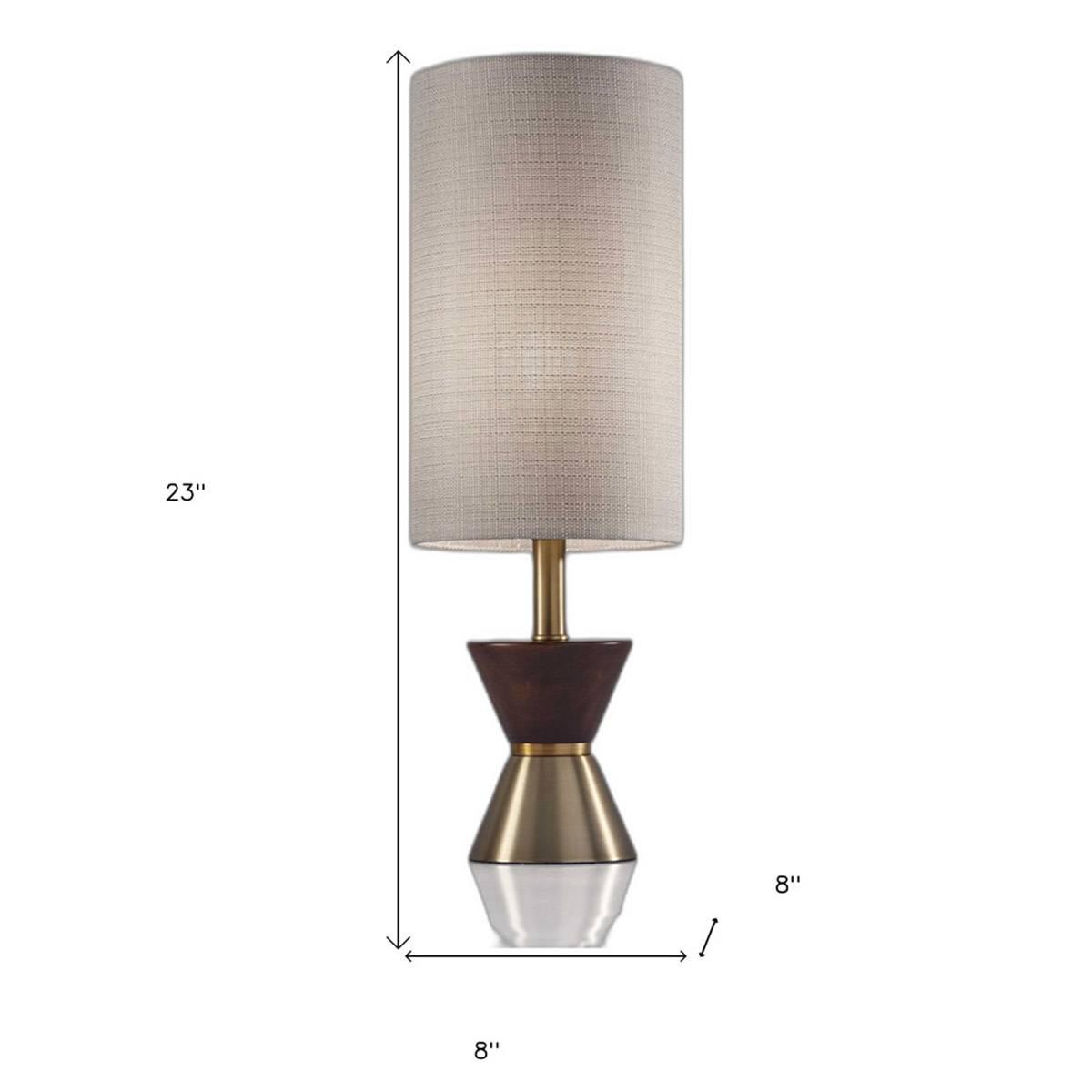 HomeRoots 23in. Brass Metal and Wood Table Lamp