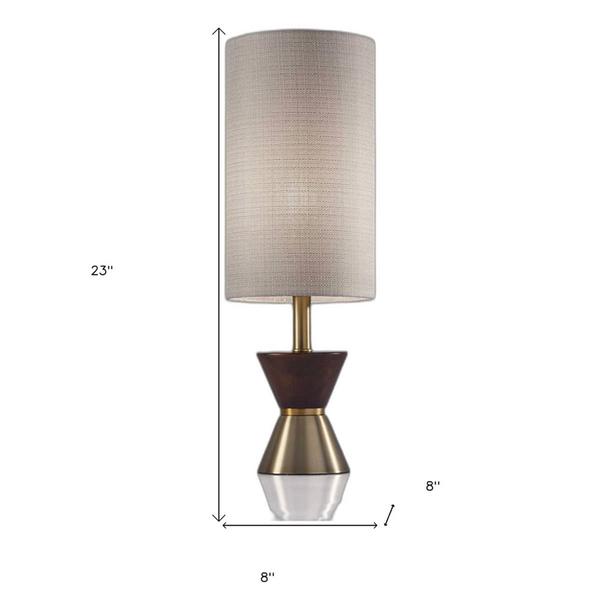 HomeRoots 23in. Brass Metal and Wood Table Lamp