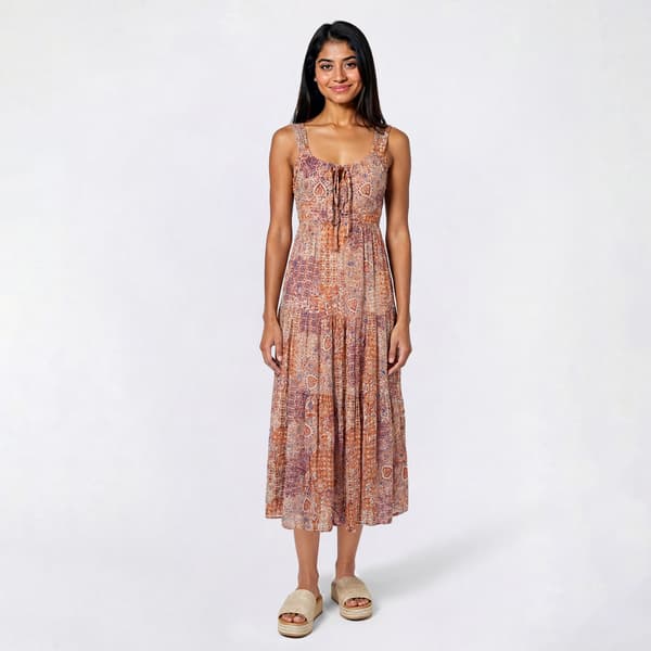 Juniors Angie Wide Strap Emma Tie Front Midi Dress - image 