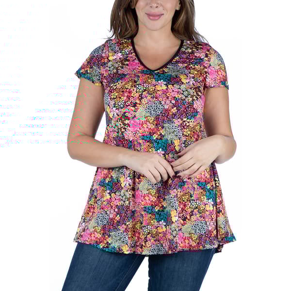 Plus Size 24/7 Comfort Apparel Floral V-neck Tunic Top - image 