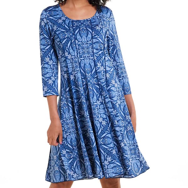 Womens Sami & Jo 3/4 Sleeve Paisley Pintuck Panel Shift Dress