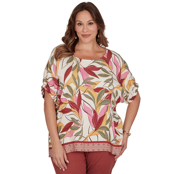Plus Size Ruby Rd. Sedona Escape Short Sleeve Leaf Blouse