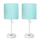 LimeLights White Stick Lamp w/USB Charge Port/Aqua Shade-Set of 2 - image 10