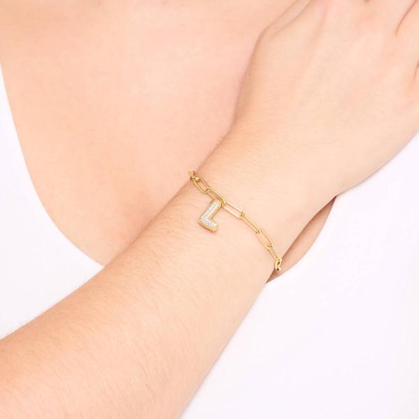 Athra 14K Gold Over Brass CZ L Initial Bracelet