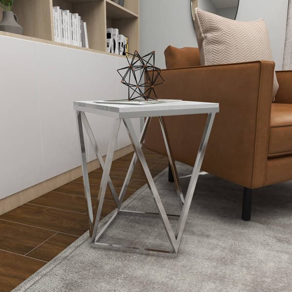 9th & Pike® Silver Marble and Stainless Steel Modern Accent Table