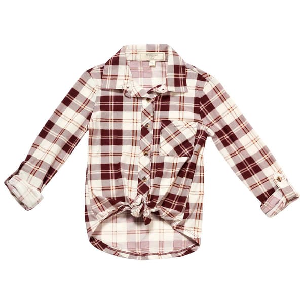 Girls (7-16) No Comment Button Down Top - Feller Plaid - image 