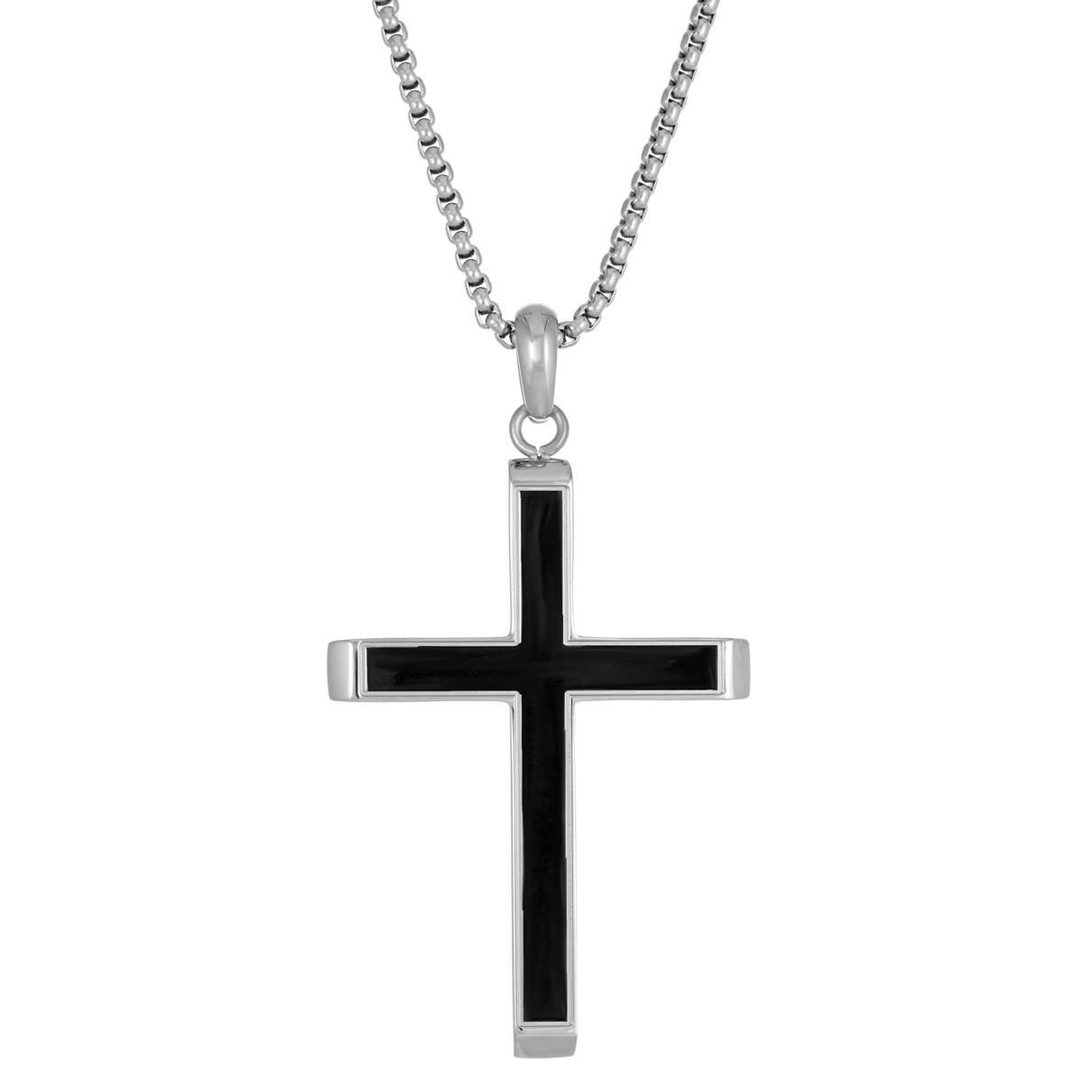 Mens Lynx Stainless Steel Black Ion Plating Chain Cross...