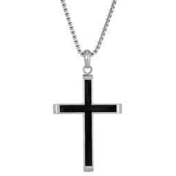 Mens Lynx Stainless Steel Black Ion Plating Chain Cross Pendant