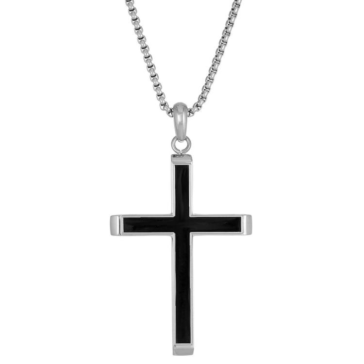 Mens Lynx Stainless Steel Black Ion Plating Chain Cross Pendant