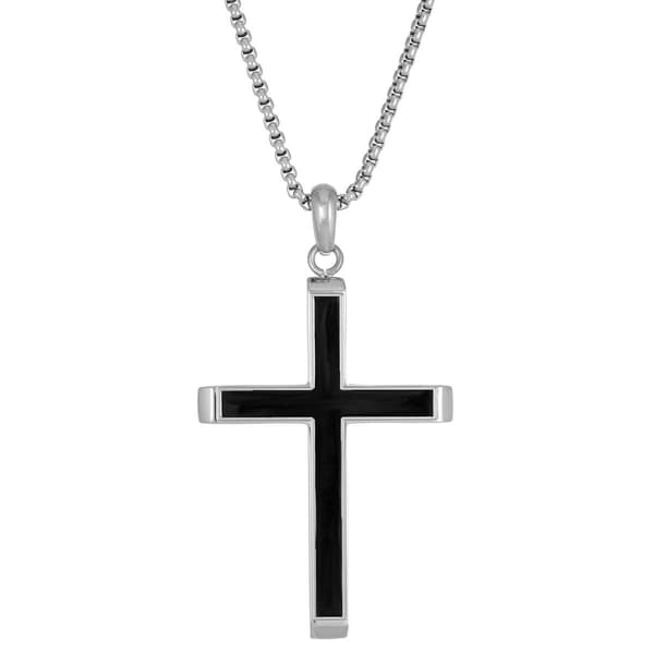 Mens Lynx Stainless Steel Black Ion Plating Chain Cross Pendant - image 