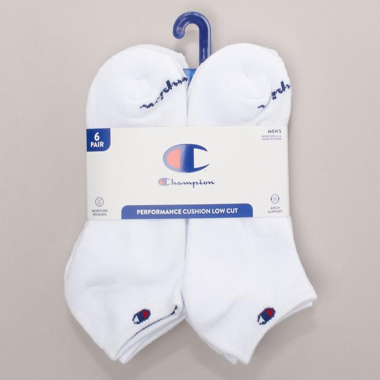 Mens Champion(R) 6pk. Logo Low Cut Socks - White