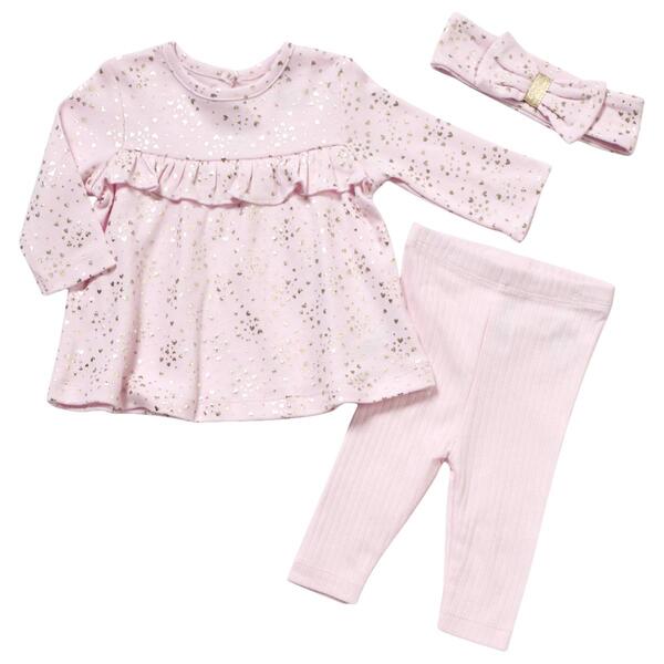 Baby Girl &#40;3-12M&#41; Little Me 3pc. Foil Heart Tunic Set - image 