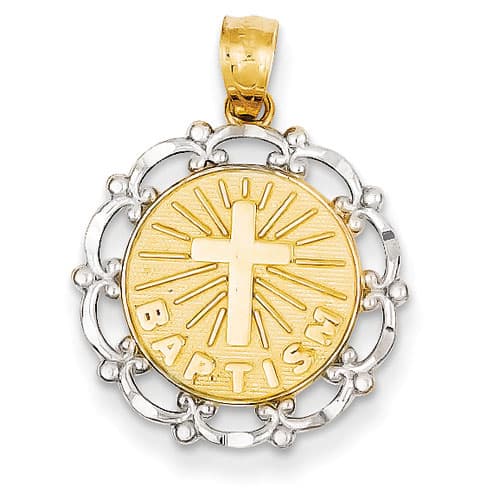 Unisex Gold Classics&#40;tm&#41; 14kt. Gold Yellow & Rhodium Baptism Pendant - image 