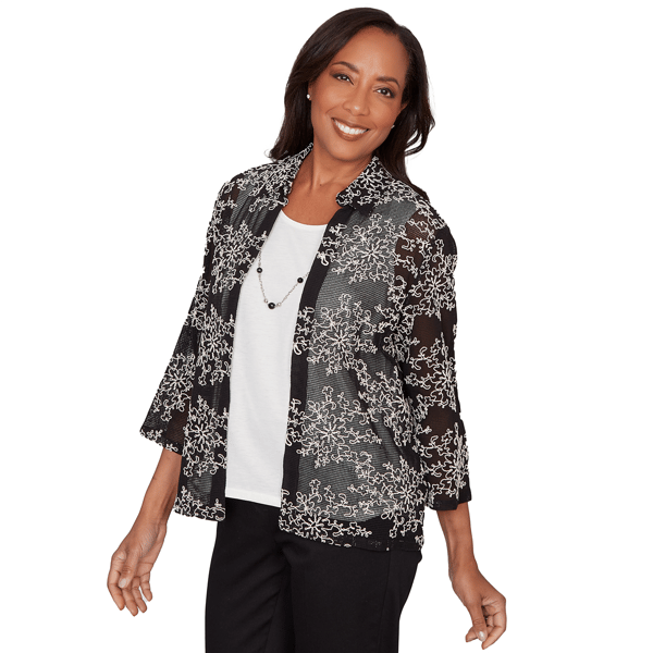 Womens Alfred Dunner Detail Driven Two In One Mesh Blouse